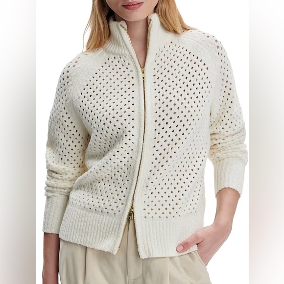 Varley Mandy Cotton Blend Bouclé Jacket Cream Coconut Zip Front Women’s Small